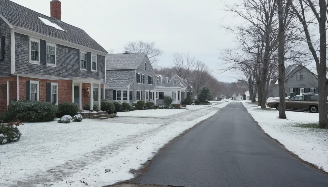 A residential street in the Hammonton area with older Cape Cod style homes and light snow on the lawns